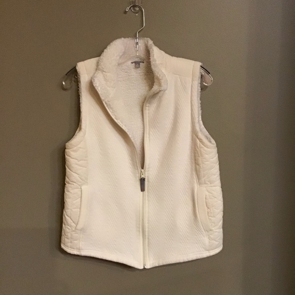Talbots, Sz M, winter white vest, knit and quilted